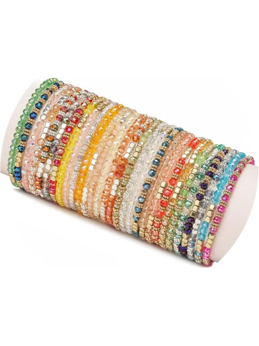 30Pcs Colorful Boho Beaded Bracelets Set - Stackable Sparkly Crystal Cuffs